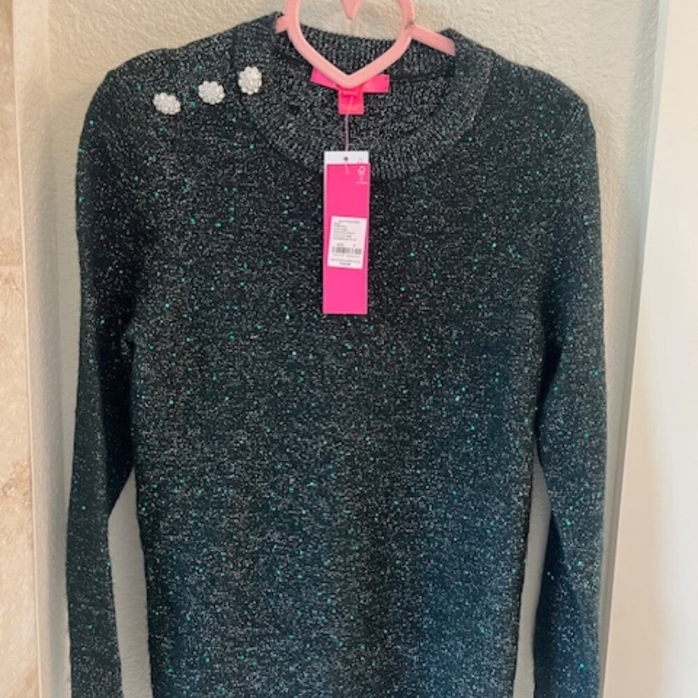 Lily Pulitzer Morgen Sequin Sweater, S, Green, nwt